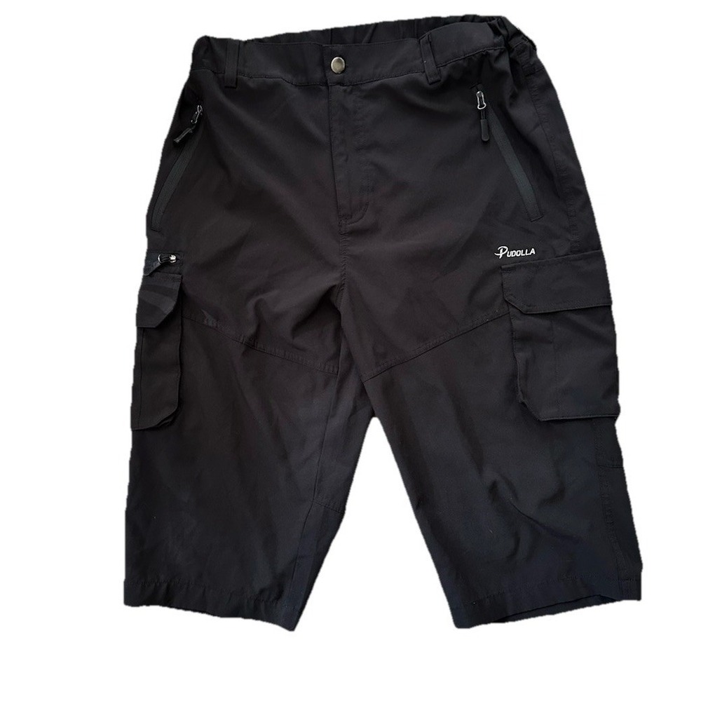 Pudolla Long Shorts Womens SBlack Stretch Waist Quick Dry‎ Multi Pocket Hiking